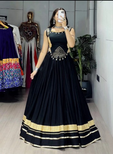 Black Pure Rayon Cotton Gamthi Lehenga Choli